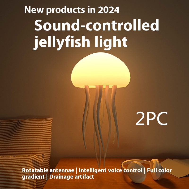 LED Jellyfish Mood Lamp - Portable Smart Night Light and Decorative Table Lamp for Bedside or Desk