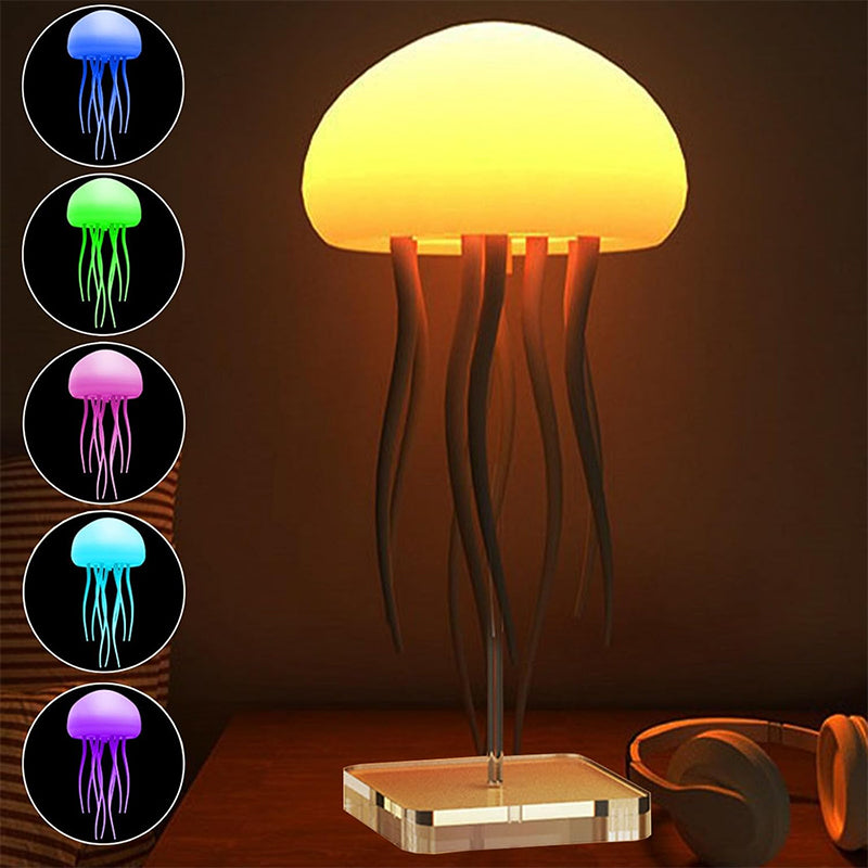 LED Jellyfish Mood Lamp - Portable Smart Night Light and Decorative Table Lamp for Bedside or Desk