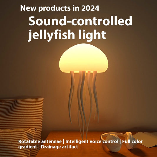 LED Jellyfish Mood Lamp - Portable Smart Night Light and Decorative Table Lamp for Bedside or Desk