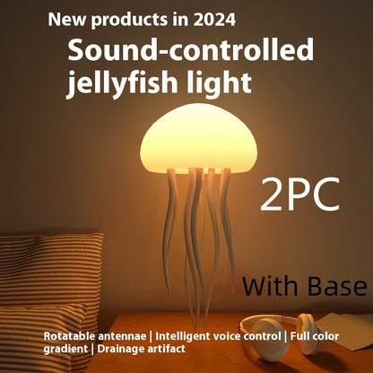 LED Jellyfish Mood Lamp - Portable Smart Night Light and Decorative Table Lamp for Bedside or Desk